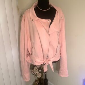 🌹 PRETTYLITTLETHING • Light Pink Faux Suede Moto Biker Jacket